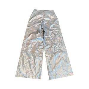 Forever 21 Silver Metallic Wide Leg Cargo Pants XS‎ Festival Rave Outfit Y2K